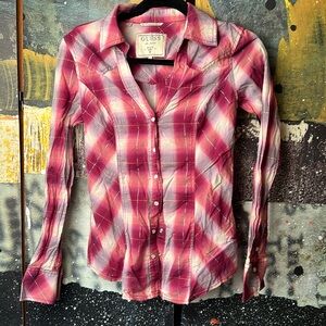 Guess Pink Plaid Women's Blouse